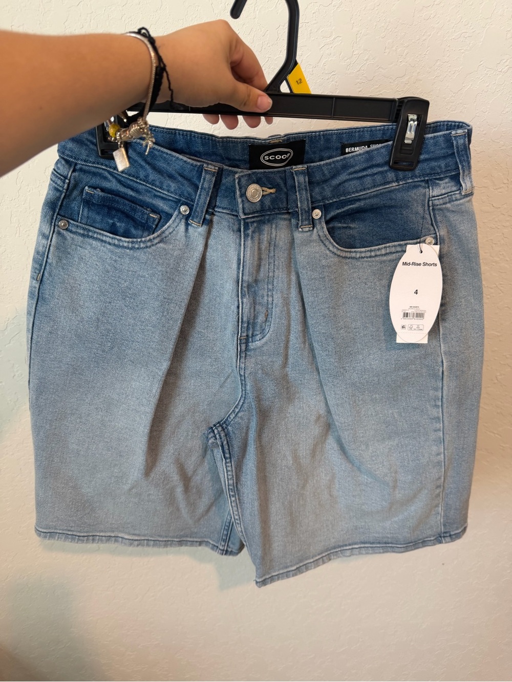 Scoot Light Blue Mid-Rise Denim Bermuda Shorts - Women's